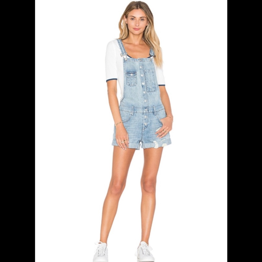 Lovers + Friends Shane Short Overalls in Solana